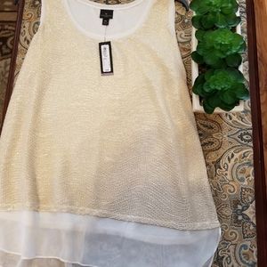 4/$25 Worthington sleeveless gold and white blouse